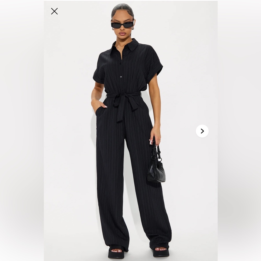 Classic Black Short-Sleeve Tie-Waist Jumpsuit